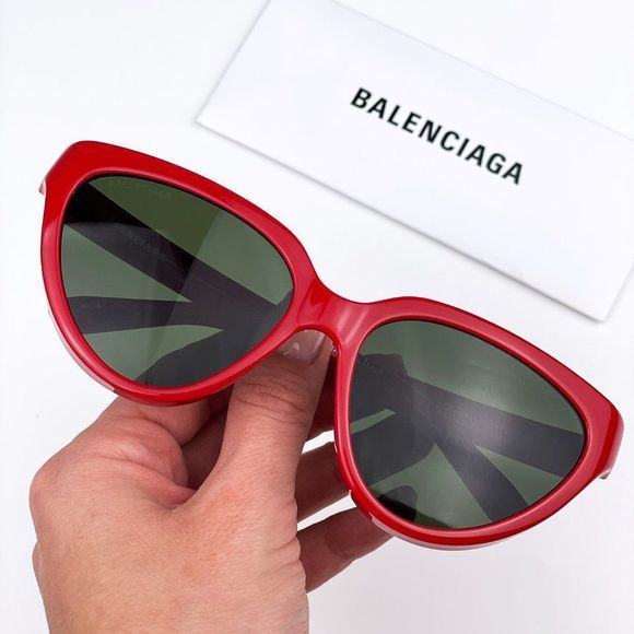 Balenciaga  BB0149S 004  Sunglasses Red Dark Green Cat Eye Women - Picture 1 of 12